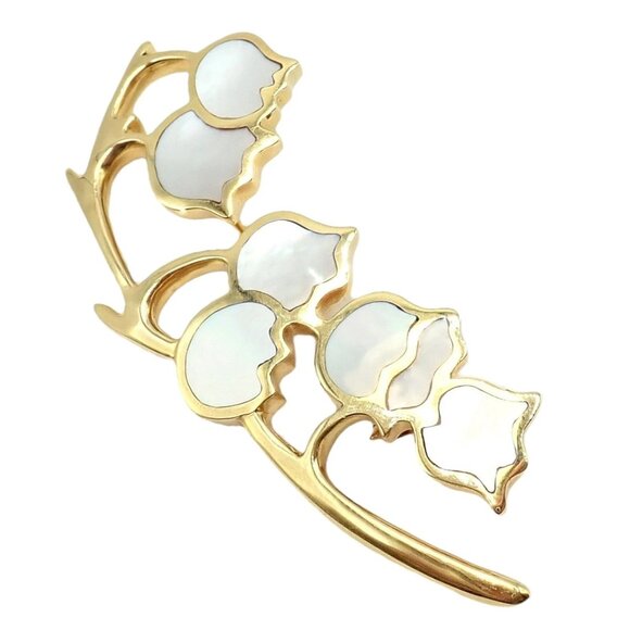 Tiffany & Co Cummings 18k Yellow Gold MoP Lily of the Valley Flower Pin Brooch - Picture 11 of 12